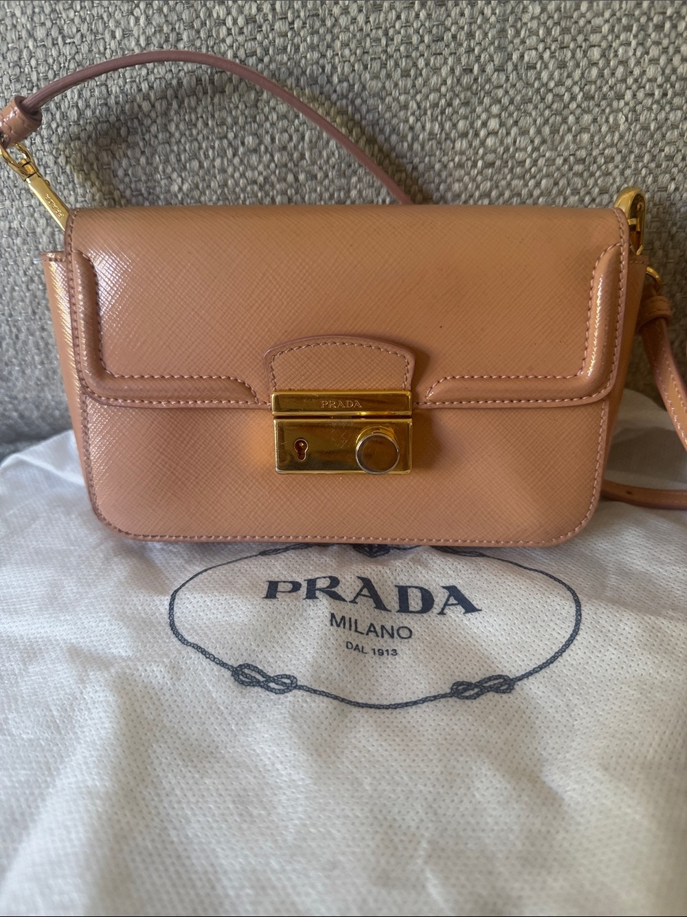 Prada Peach Saffiano Leather Crossbody with Gold Lock